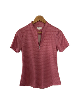 Greg Norman Woman Polo Golf Zipper Short Sleeves t-shirt Pink Print Size small